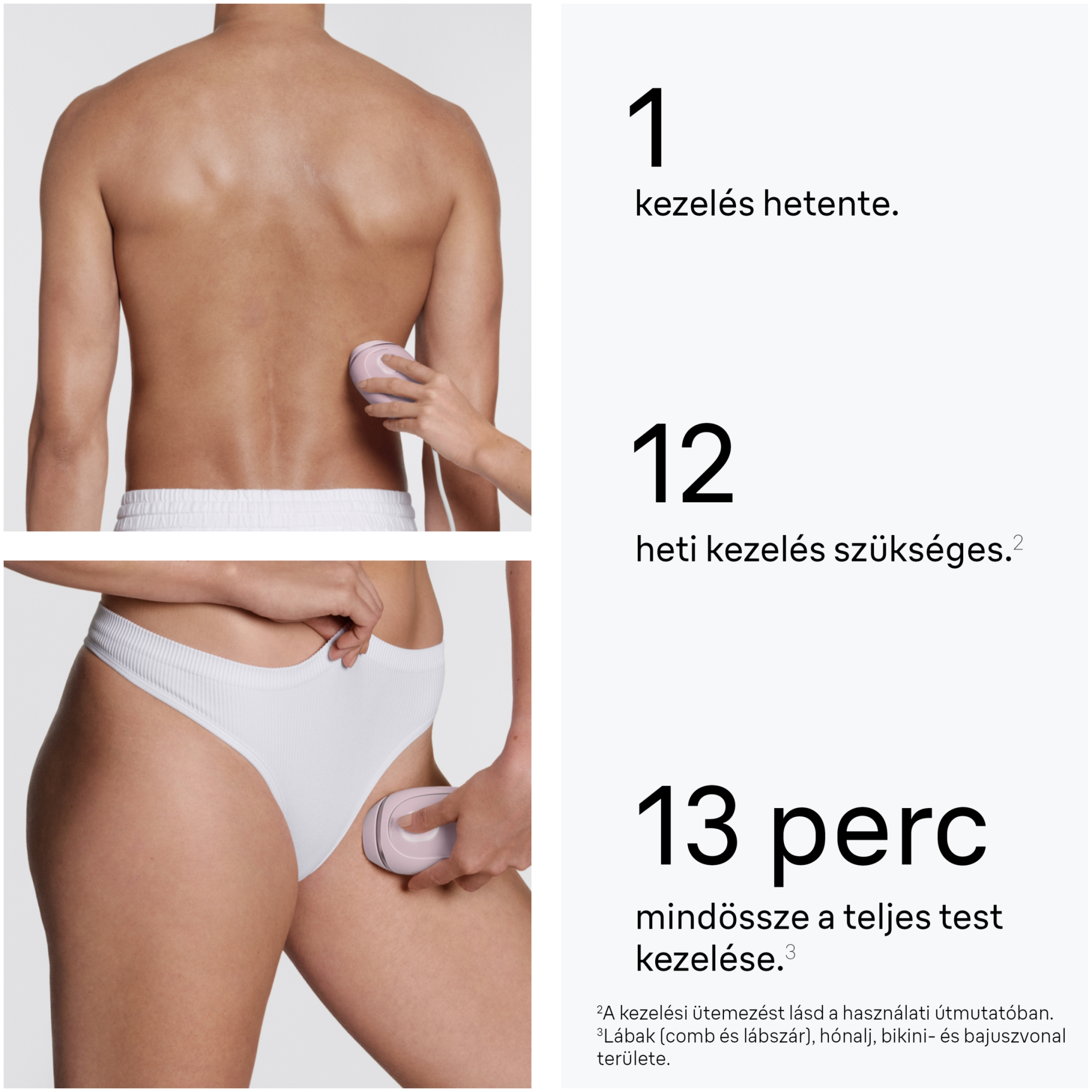 Alkalmazás a háton és a lábon rózsaszín eszközzel.