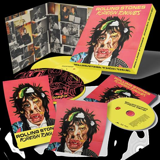 Coffret Rolling Stones Foreign Tongues avec vinyle, CD et affiche.
