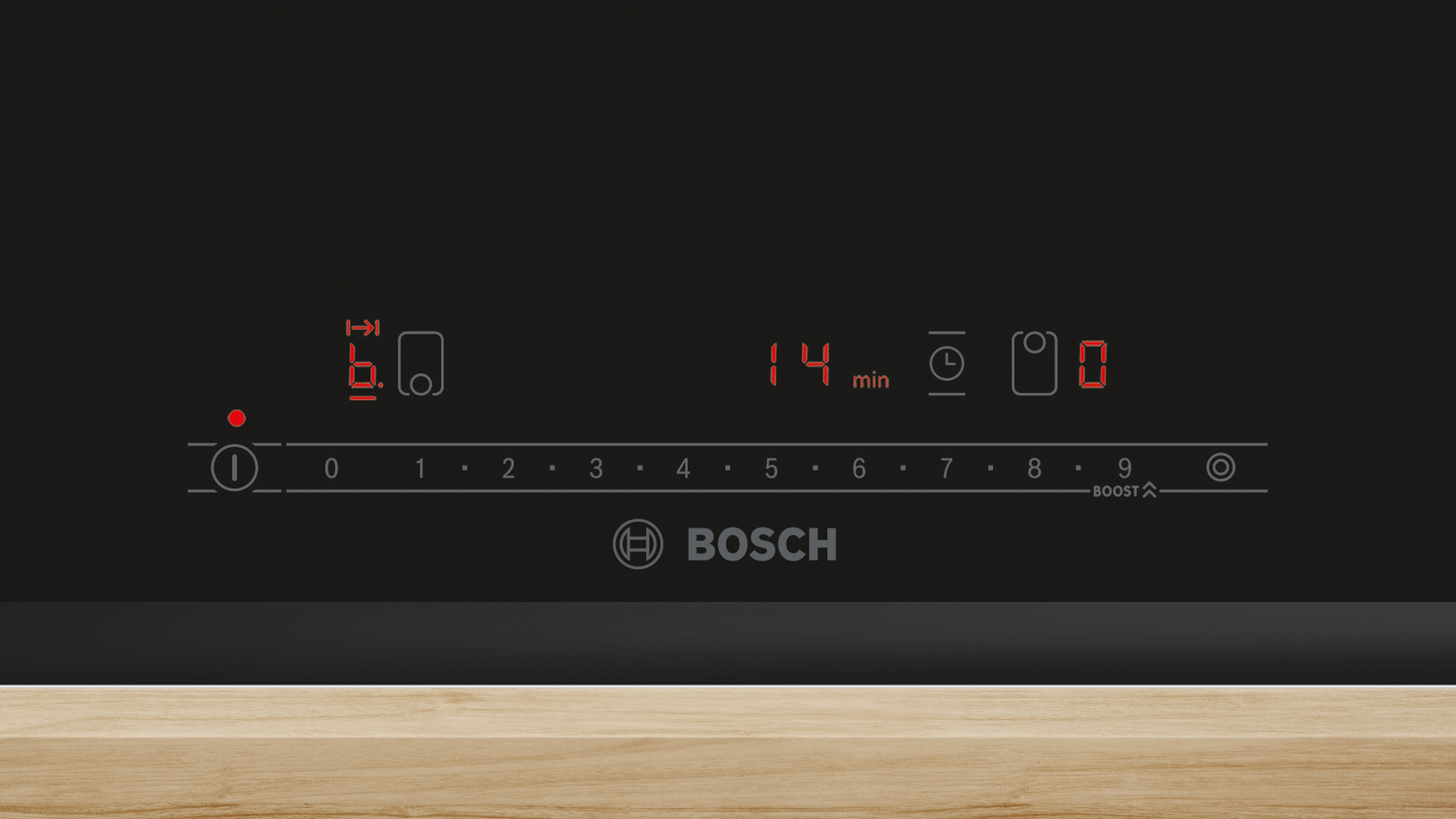 Płyta Bosch z cyfrowym wyświetlaczem, poziom 6, timer 14 min, booster.