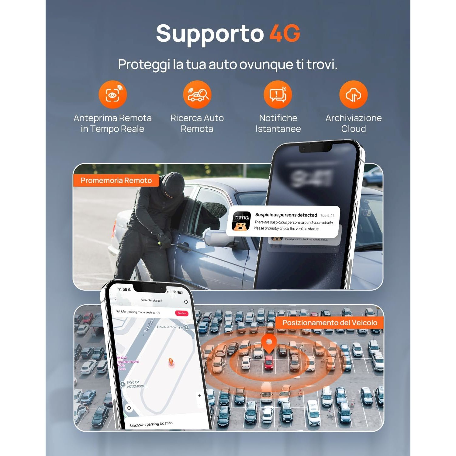 Uomo tenta di scassinare auto; telefono mostra sospetti e posizione parcheggio.