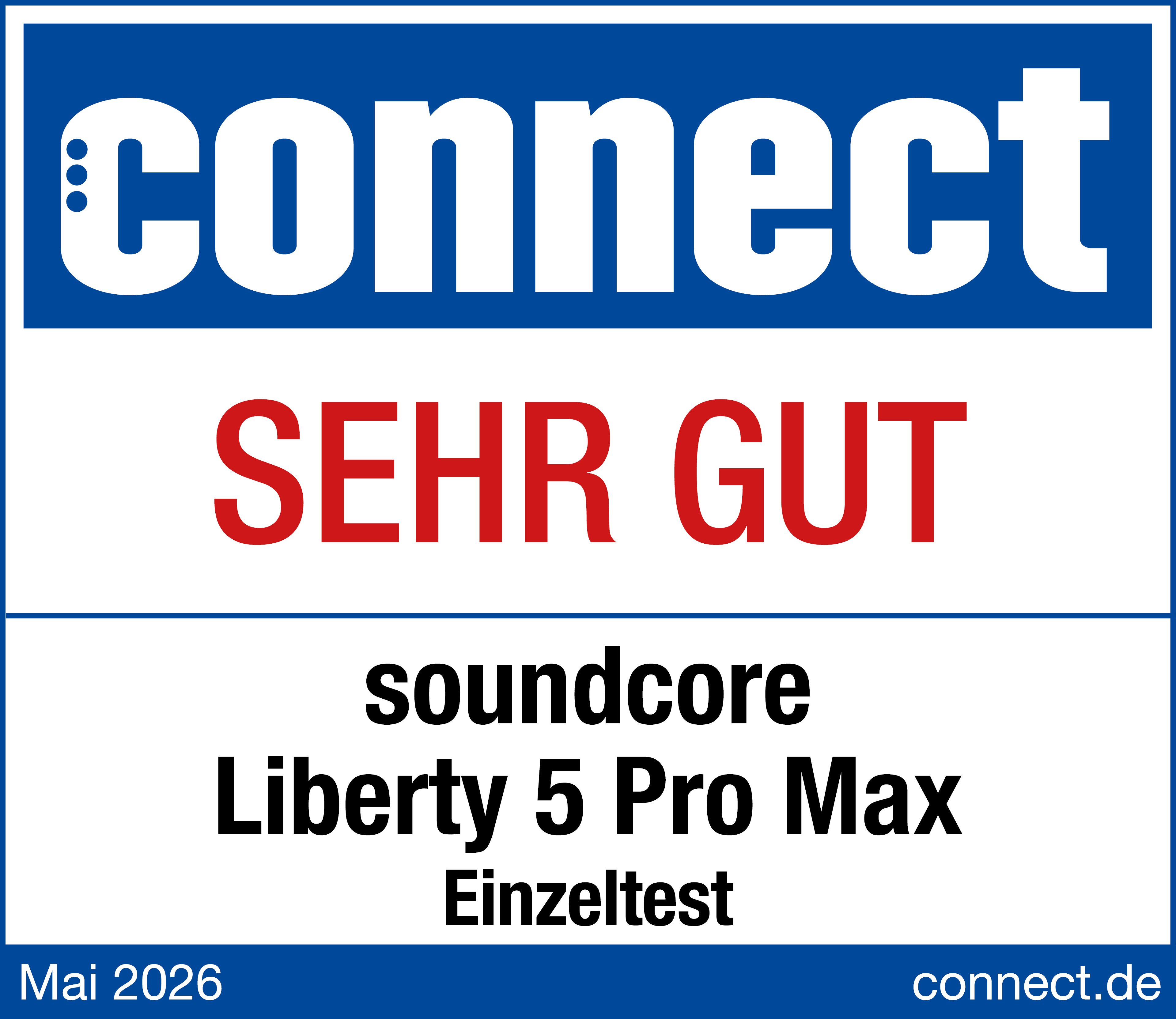 Connect Logo, SEHR GUT, Soundcore Liberty 5 Pro Max, Einzeltest, Mai 2026, connect.de