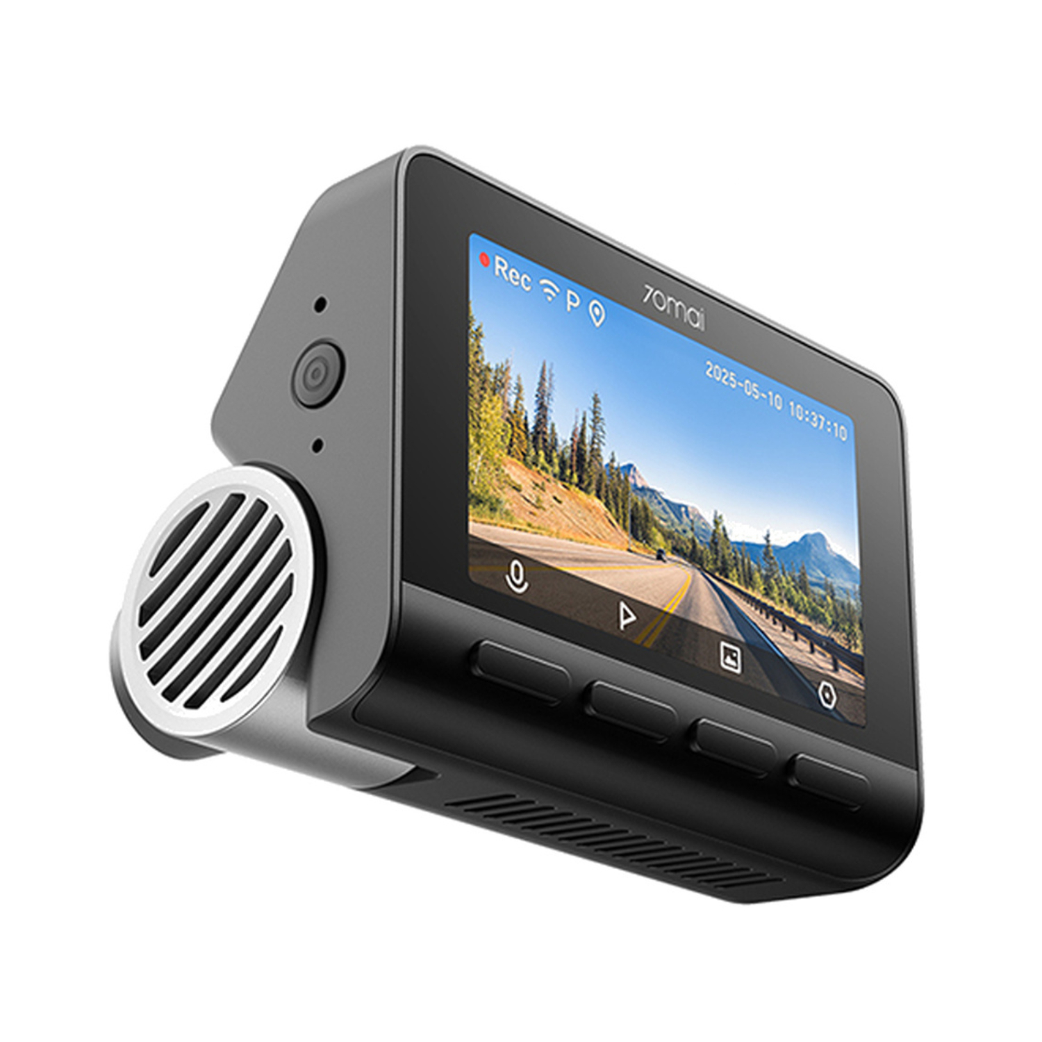 Una dashcam che mostra una strada di montagna sul suo schermo.
