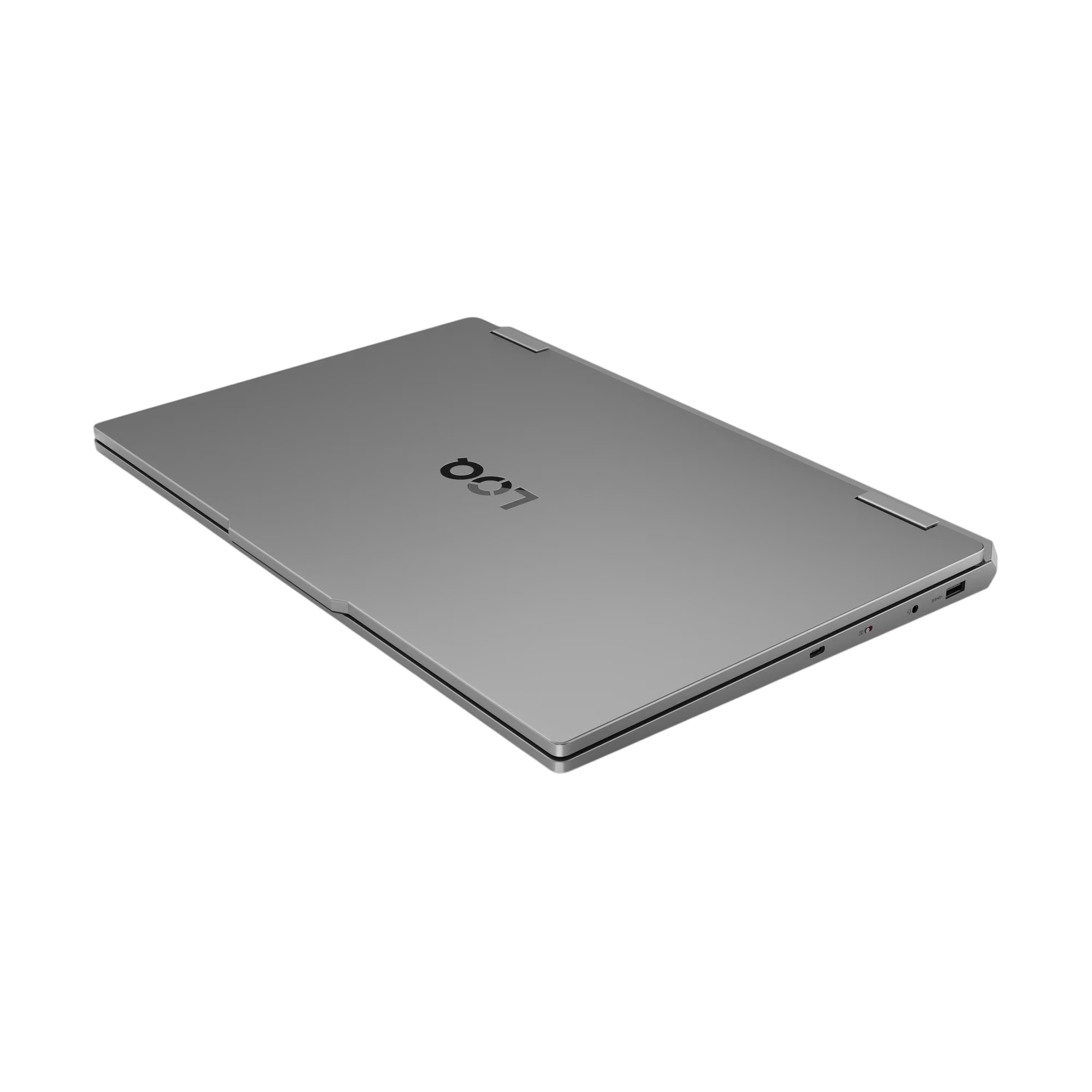 Ein geschlossener, silberner Laptop mit dem Logo 