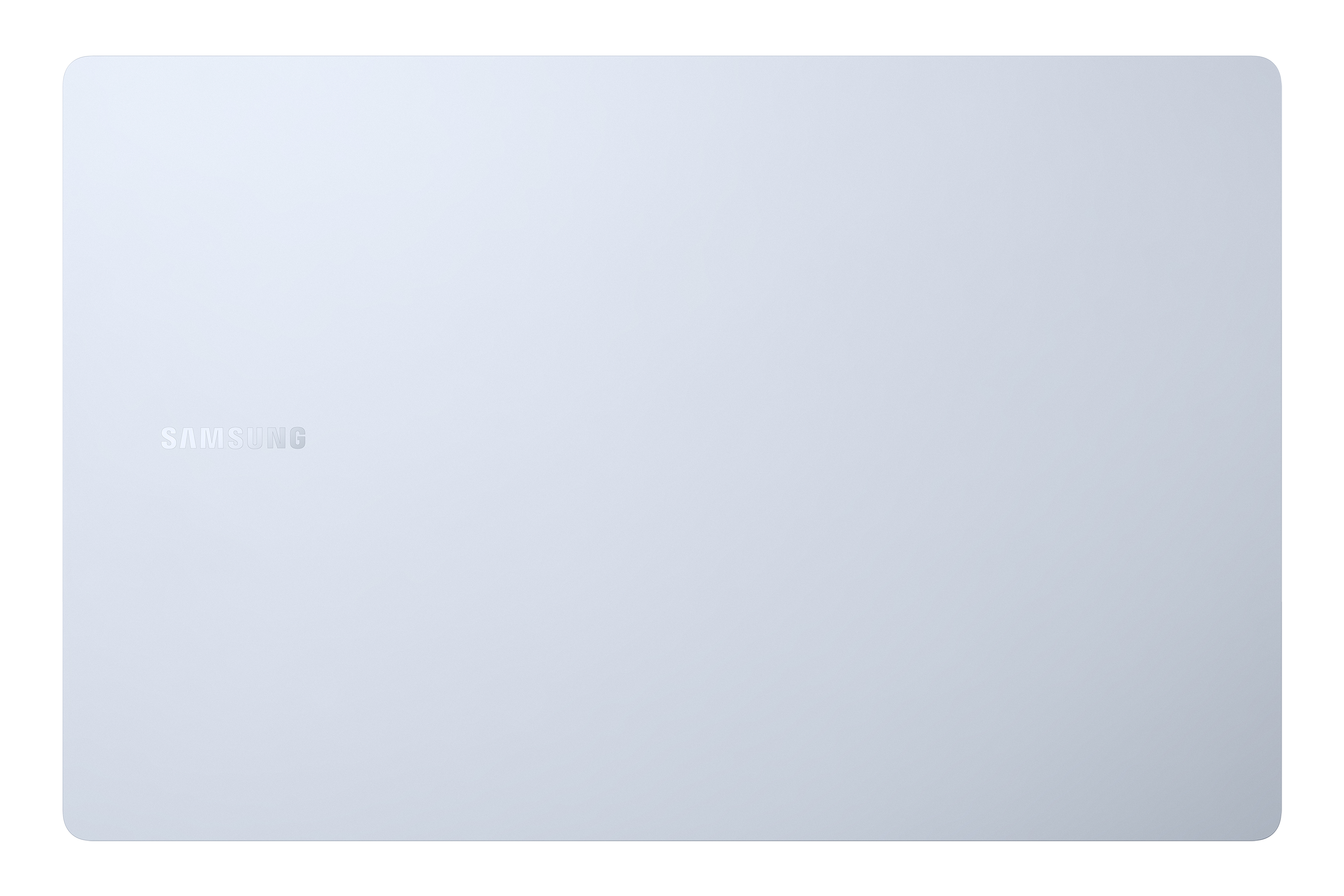 Ein hellgraues Samsung-Logo auf einem hellblauen Hintergrund.