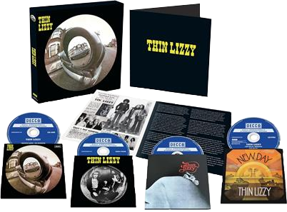 Thin Lizzy box set met cd's, hoes en boekje met bandfoto's en songteksten.