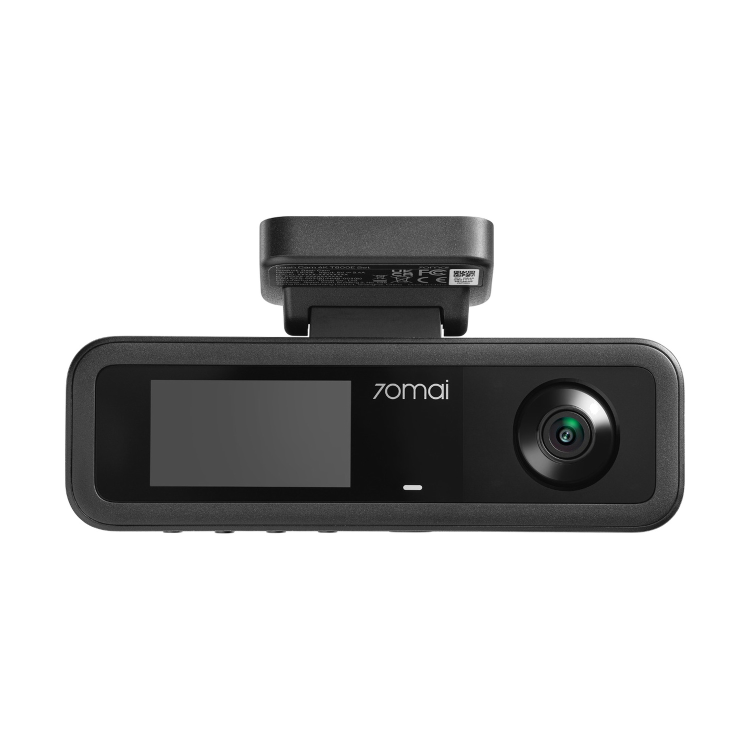 Una 70mai Dashcam 4K nera con schermo e telecamera.