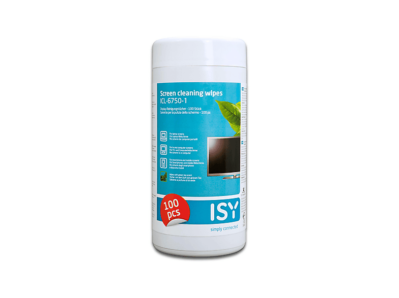ISY ICL-6750-1 Reinigungstücher für Bildschirme, 100 Stück, Grüner Tee Tücher
