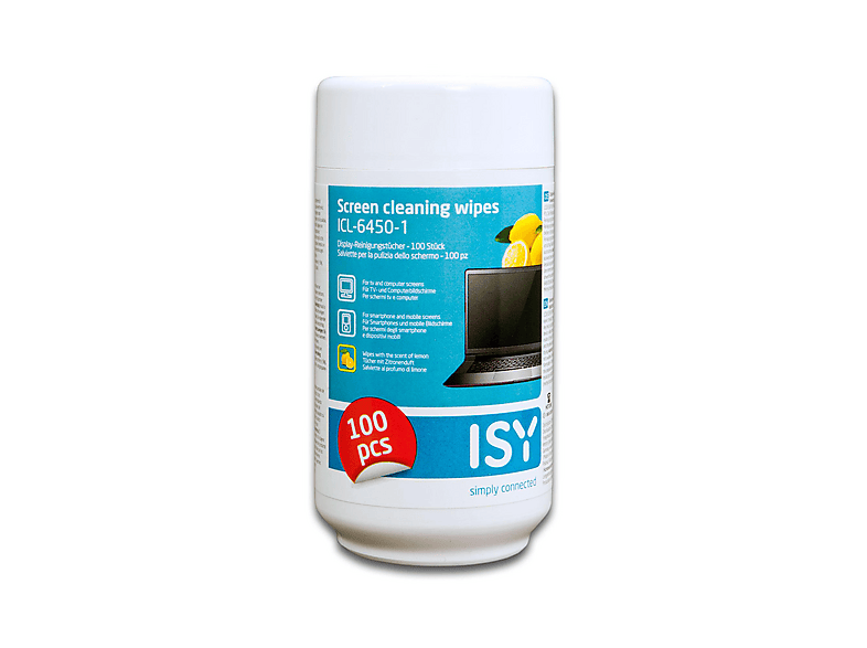 ISY ICL-6450-1 Reinigungstücher für Bildschirme, 100 Stück, Zitronenduft