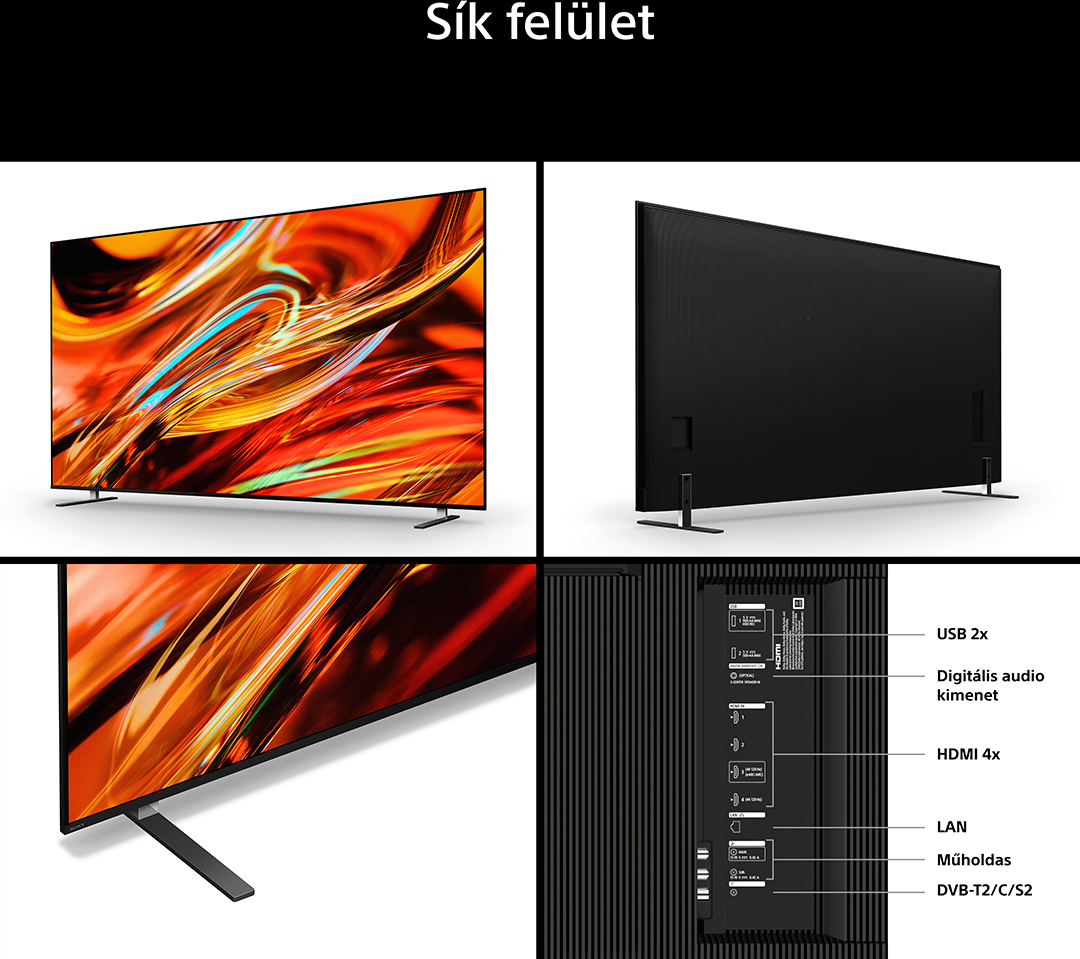 Modern síkképernyős TV élénk képpel és csatlakozókkal.