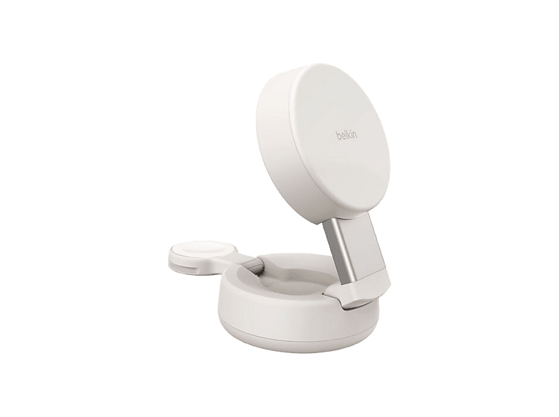 Cargador móvil inalámbrico - Belkin WIZ043, Compatible con Qi2 o MagSafe, 25W, En vertical apaisado, 2 en 1, Blanco