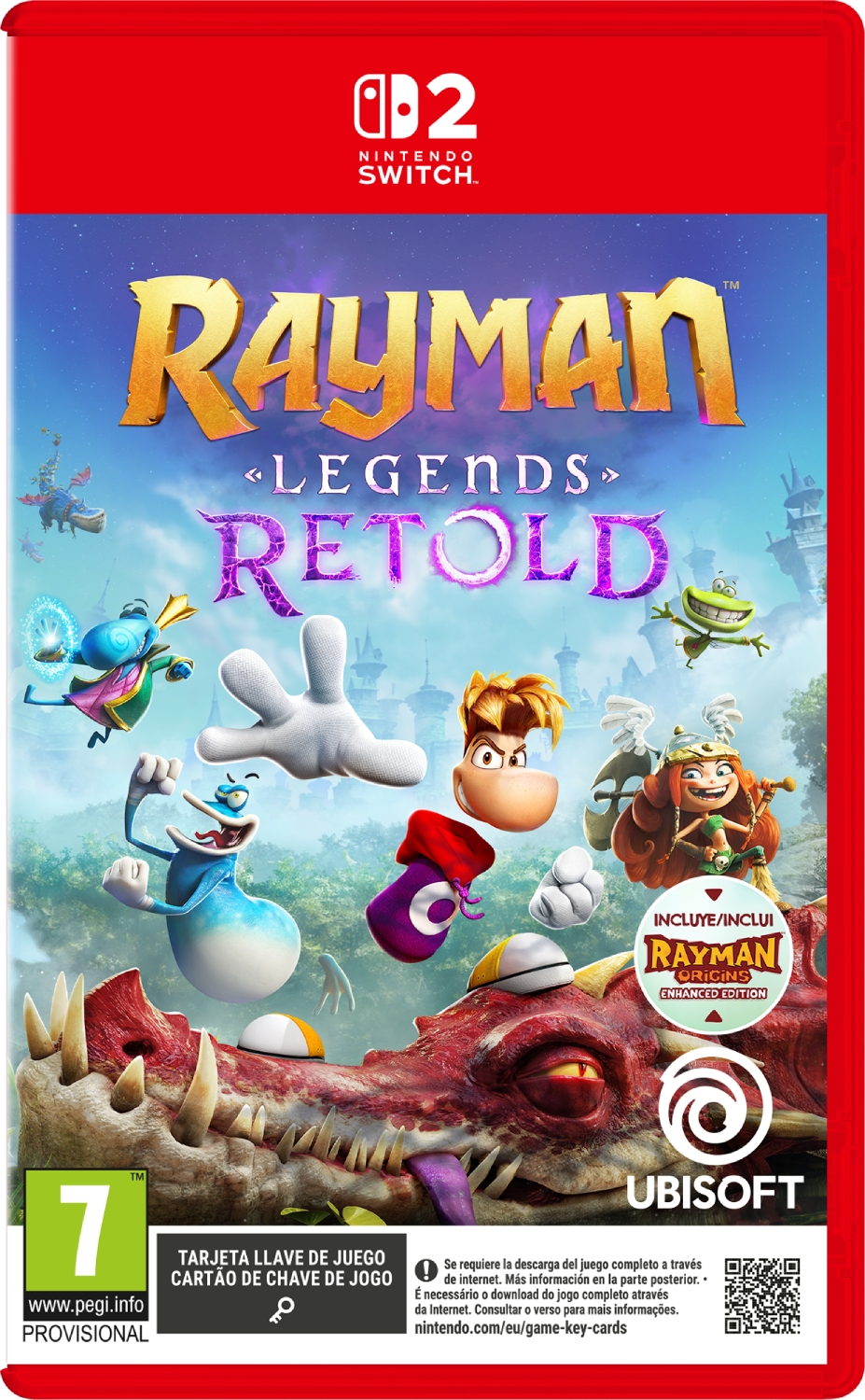 Portada de Rayman Legends Retold con personajes y un dragón rojo.