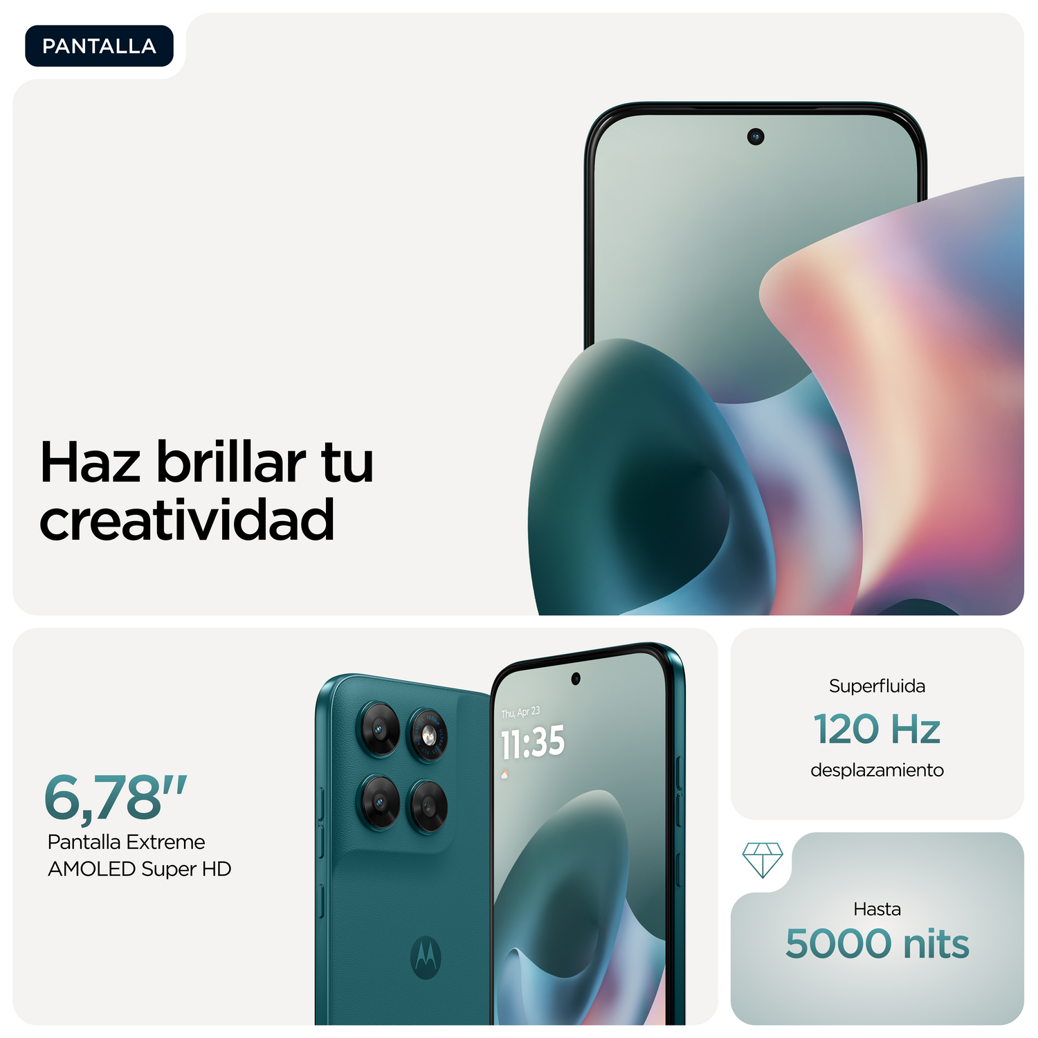Un smartphone verde con pantalla AMOLED de 6,78 pulgadas y 120 Hz.