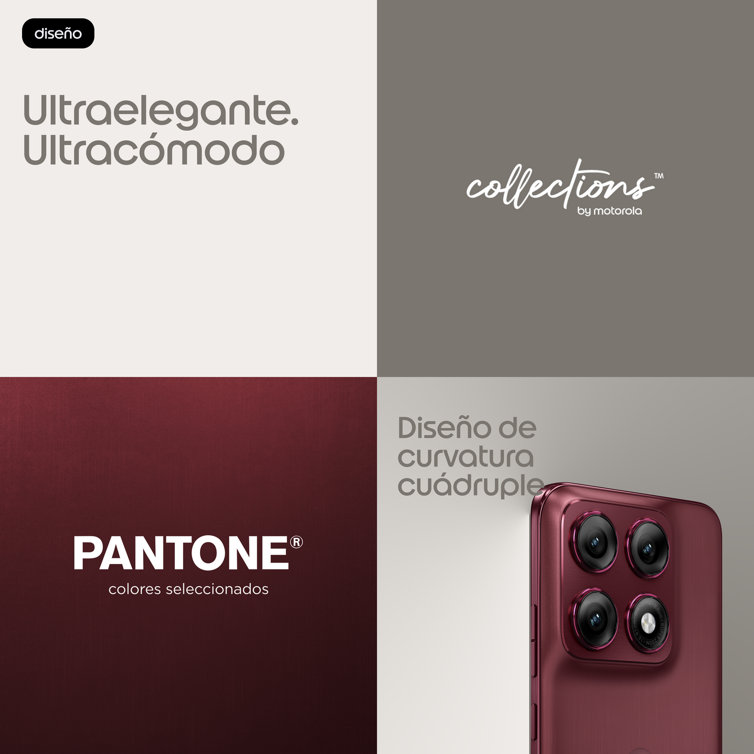 Diseño: Ultraelegante. Ultracómodo. Colores Pantone. Colecciones Motorola.