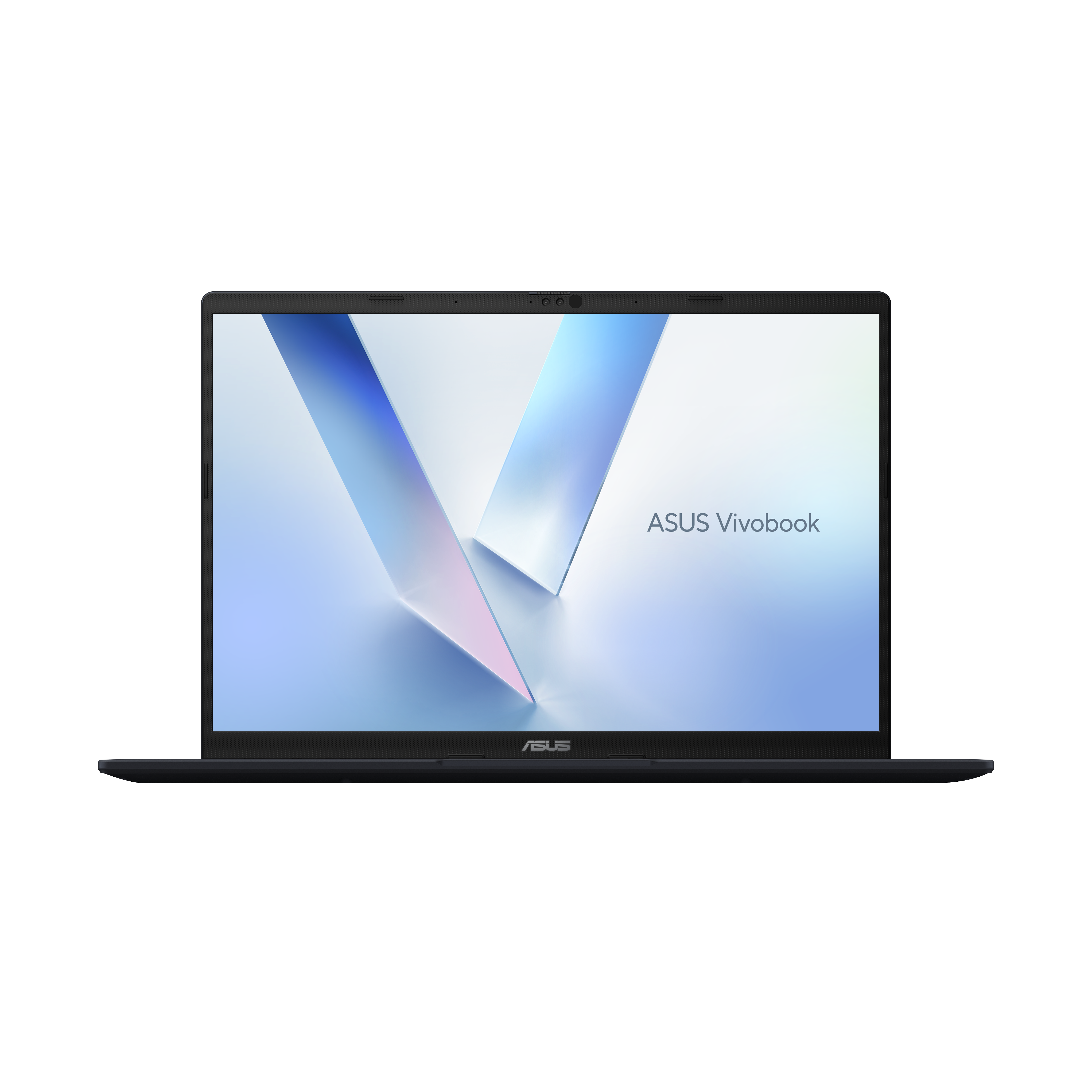 Een donkere ASUS Vivobook laptop met een lichtpatroon op het scherm.