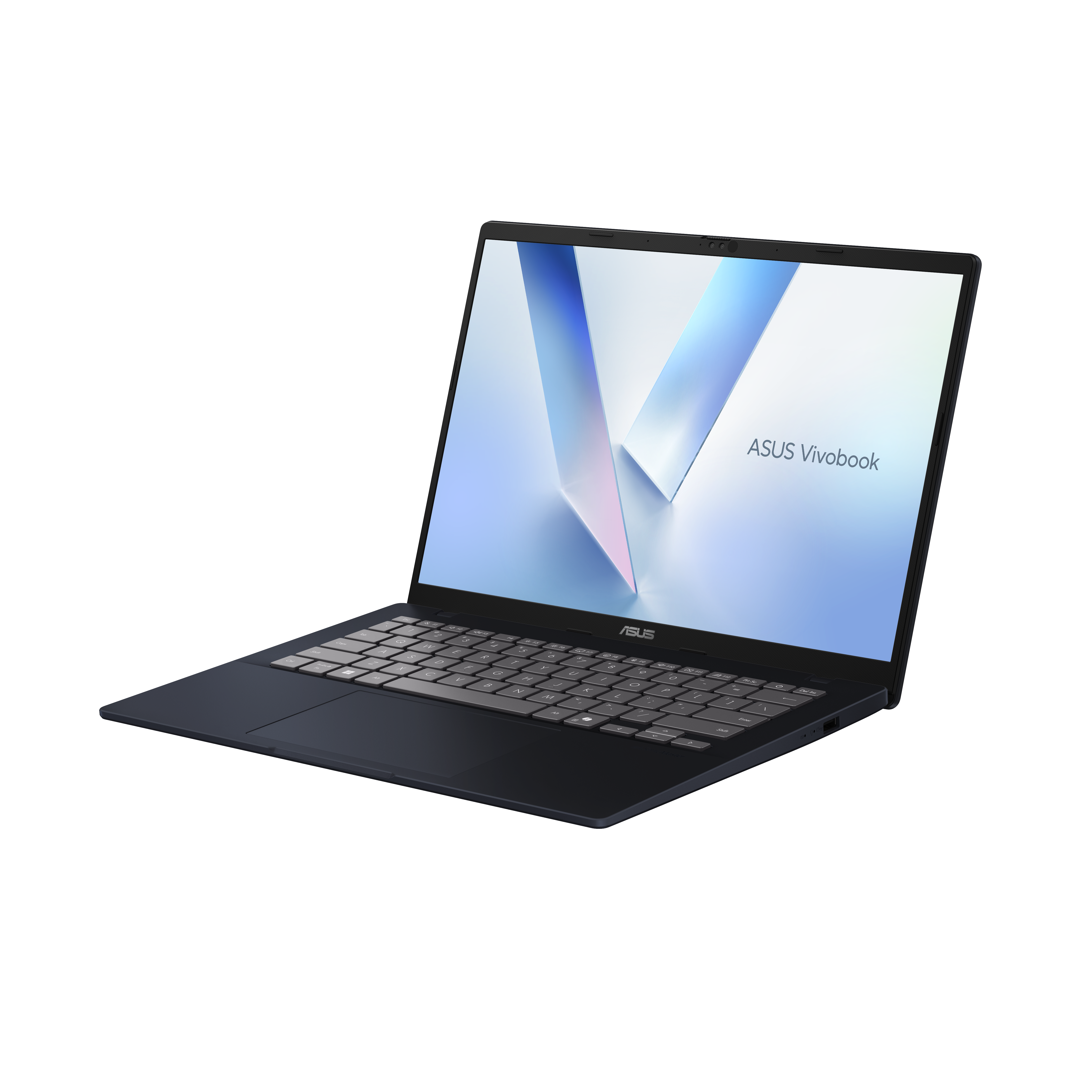 Een donkere ASUS Vivobook laptop met verlicht toetsenbord.