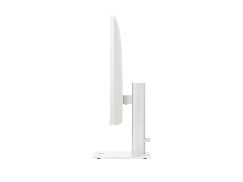 Un monitor de computadora blanco con bisel delgado, visto de lado.