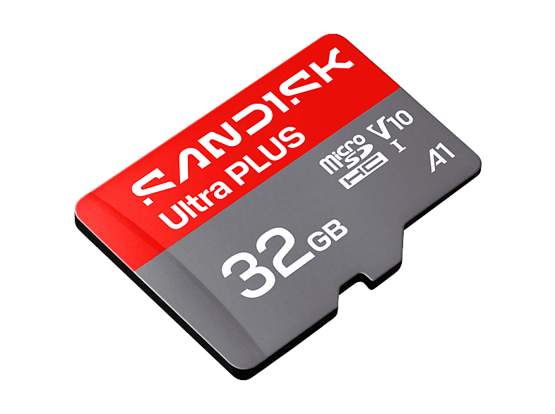Tarjeta Micro SD – SANDISK Ultra PLUS, 32 GB, 130 MB/s, UHS-I, V10, A1, C10, Adaptador SD, Full HD, Gris