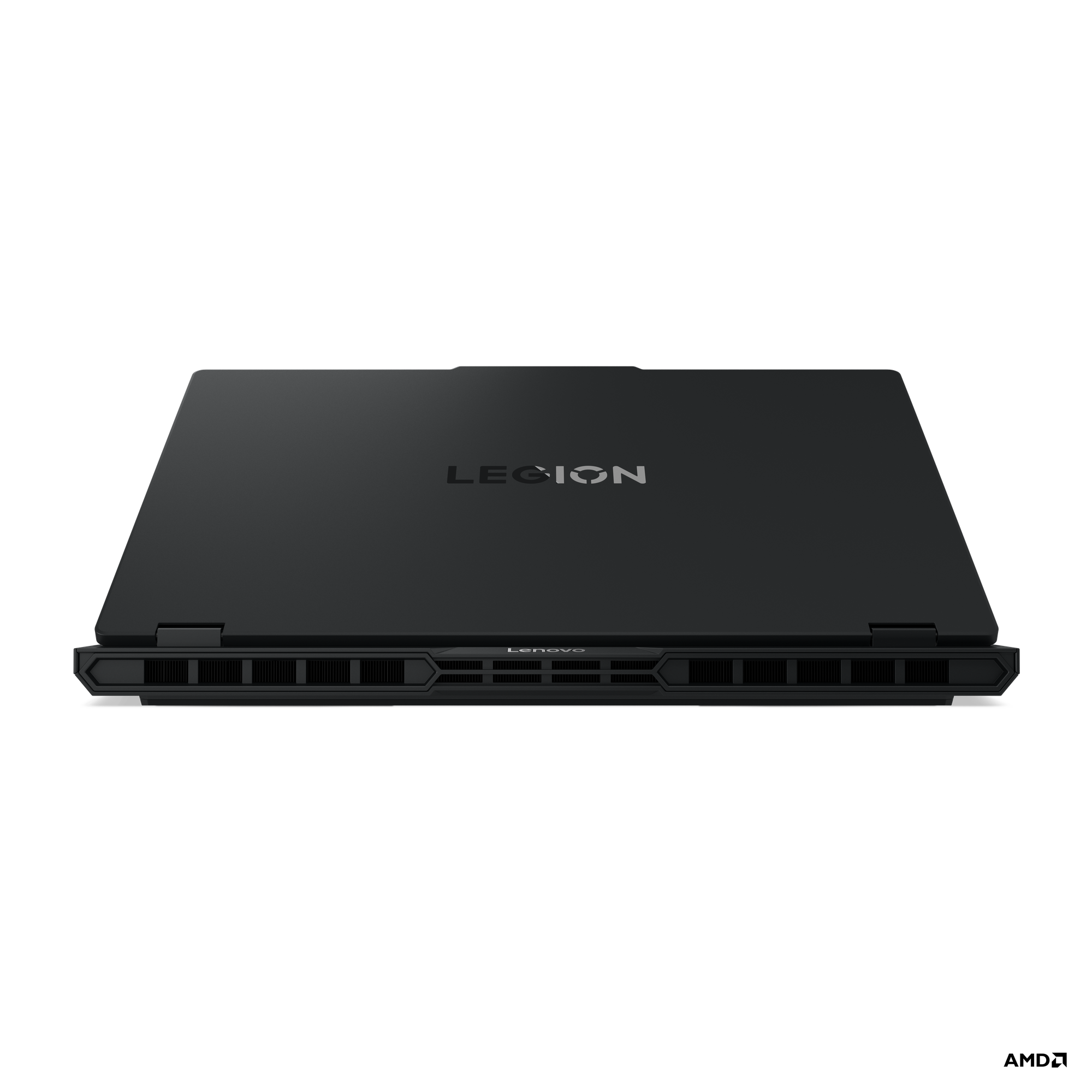 Kapalı siyah Lenovo Legion dizüstü bilgisayar, havalandırma yuvalı.