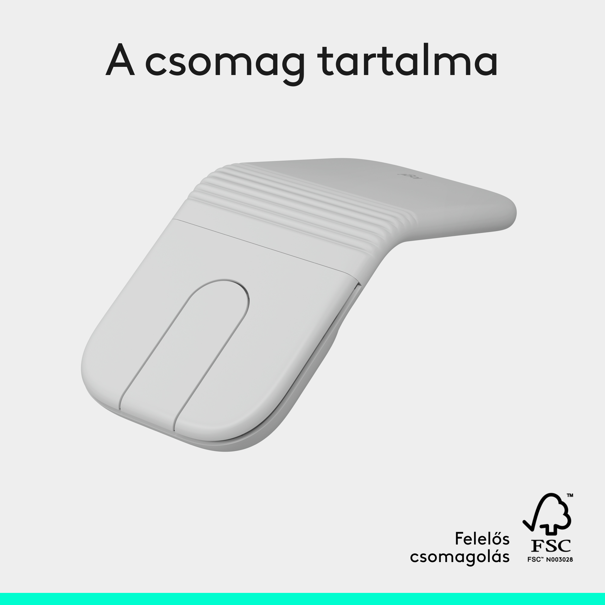 Szürke egér hátán bordákkal és ovális gombbal.