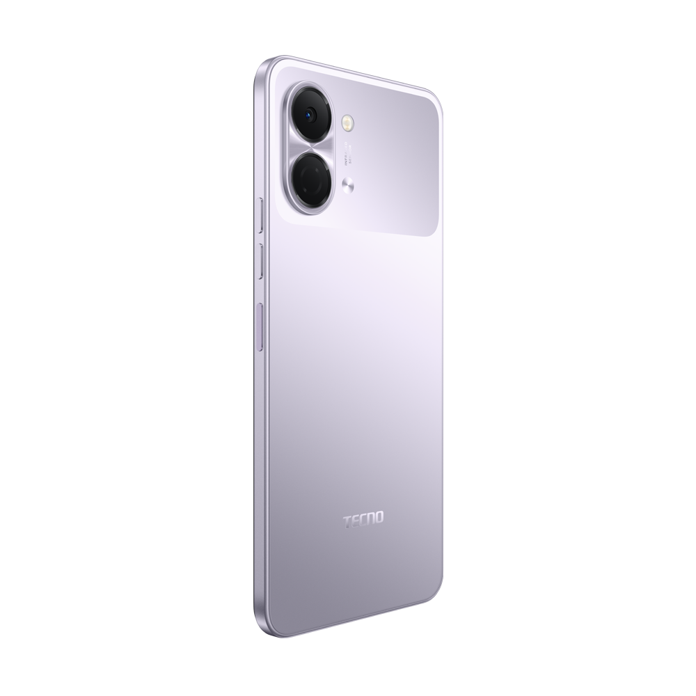 Arkada çift kamera kurulumuna sahip açık mor akıllı telefon.