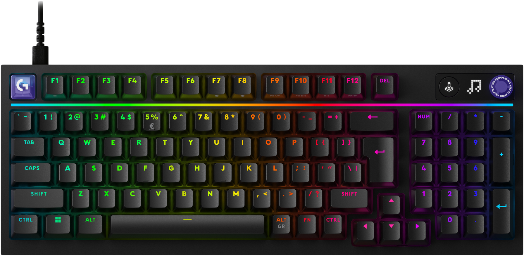 Fekete billentyűzet RGB világítással és numerikus paddal. G logóval.