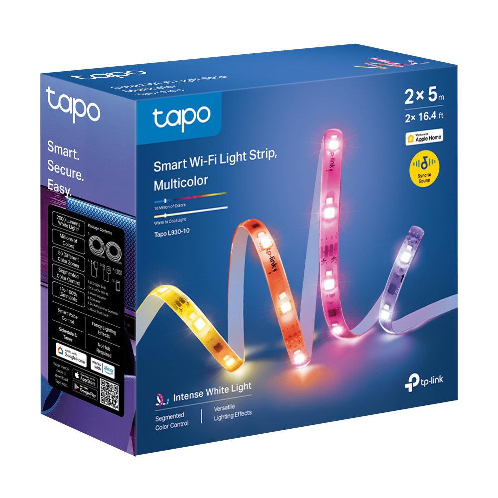 Tapo Smart Wi-Fi Light Strip, Multicolor csomagolás világító LED szalaggal.