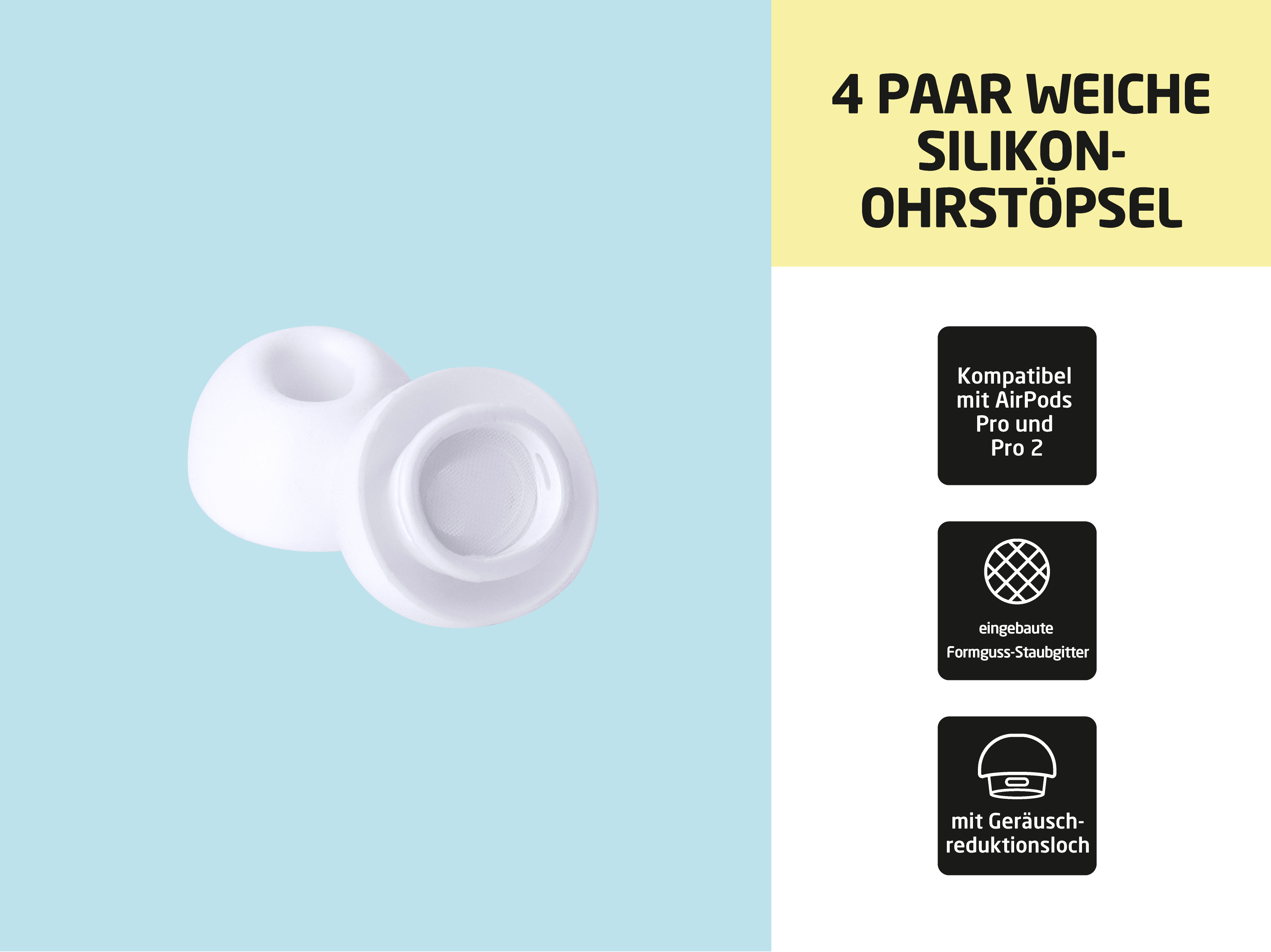 Vier Paar weiche Silikon-Ohrstöpsel für AirPods Pro und Pro 2.