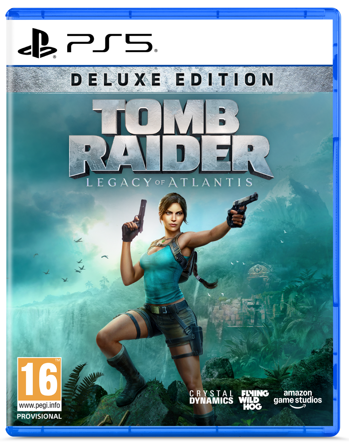 Lara Croft con dos pistolas, cascadas y ruinas. Edición Deluxe PS5.
