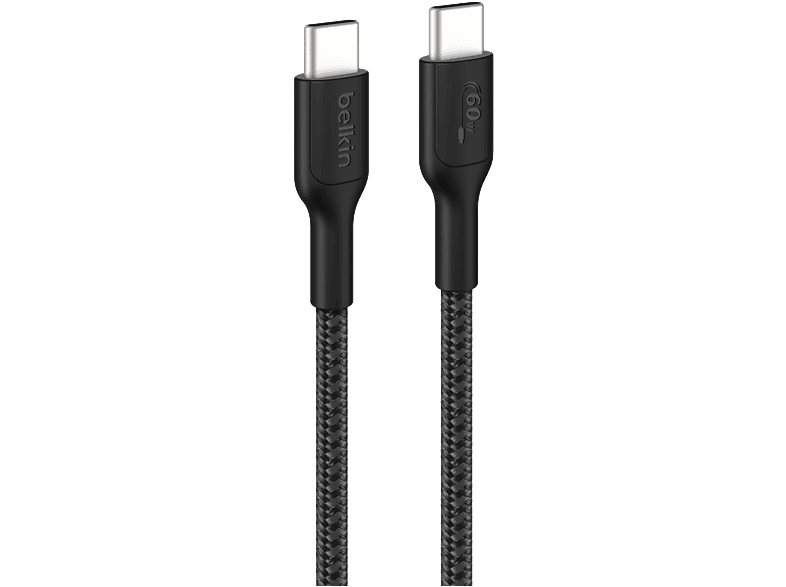 Cable USB - Belkin CAB024, 1 m, USB-C® a USB-C, Trenzado, 60W, Negro