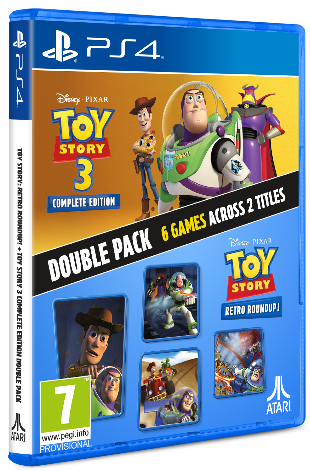 Portada del paquete doble de PS4 Toy Story 3 Complete Edition y Retro Roundup.