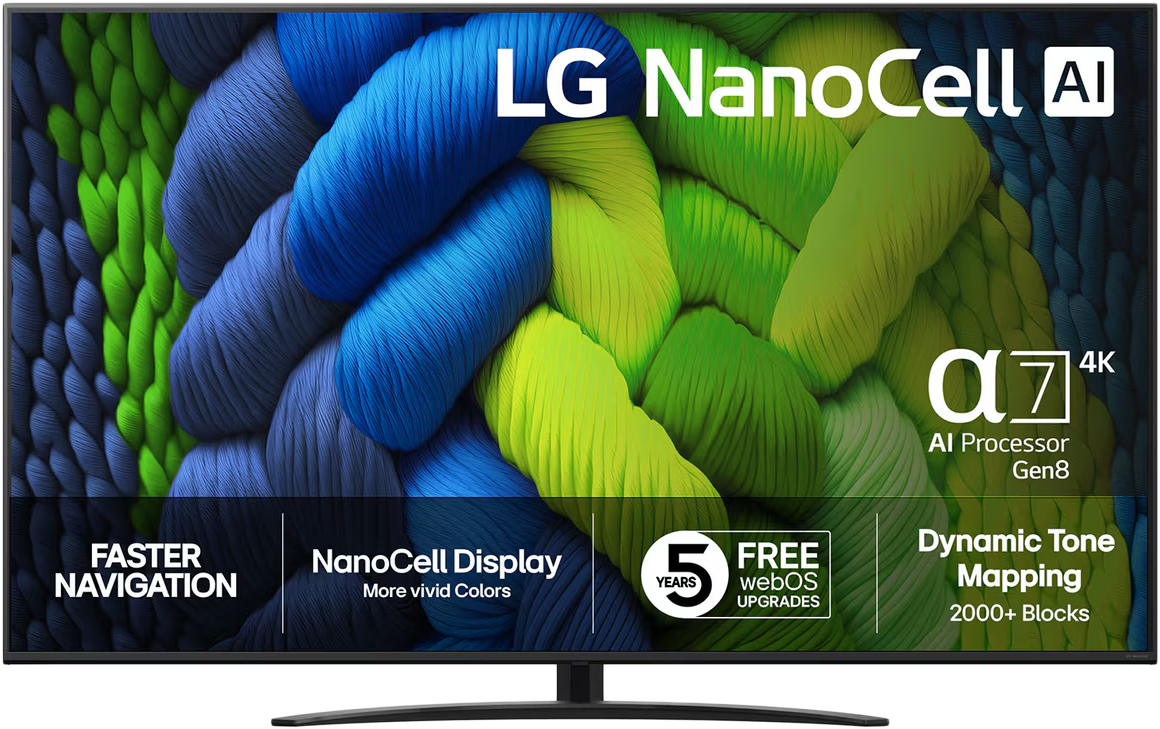 LG 75" NanoCell 4K 75NANO82A6B AI Smart TV 2025, Ultra HD, HDR, webOS ThinQ AI, ultranagy tv, 189 cm