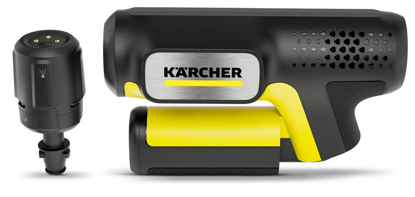 Két fekete és sárga Karcher tisztítóeszköz fehér háttéren.