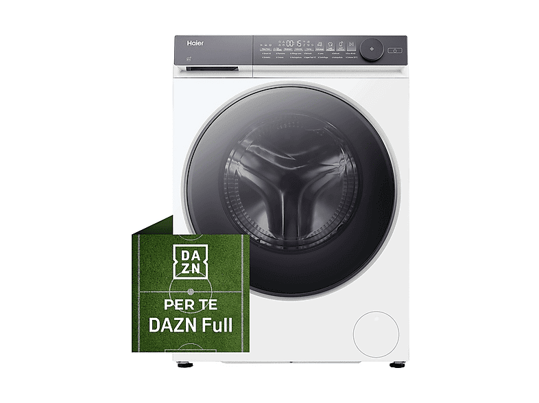 HAIER HWD100-B14367UIT LAVASCIUGA, Caricamento frontale, capacità lavaggio 10 kg, asciugatura 6 14 programmi, Profondità 59,8 cm, Giri 1400 rpm, Bianco, Nero, Classe D, Abbonamento DAZN Full mesi incluso