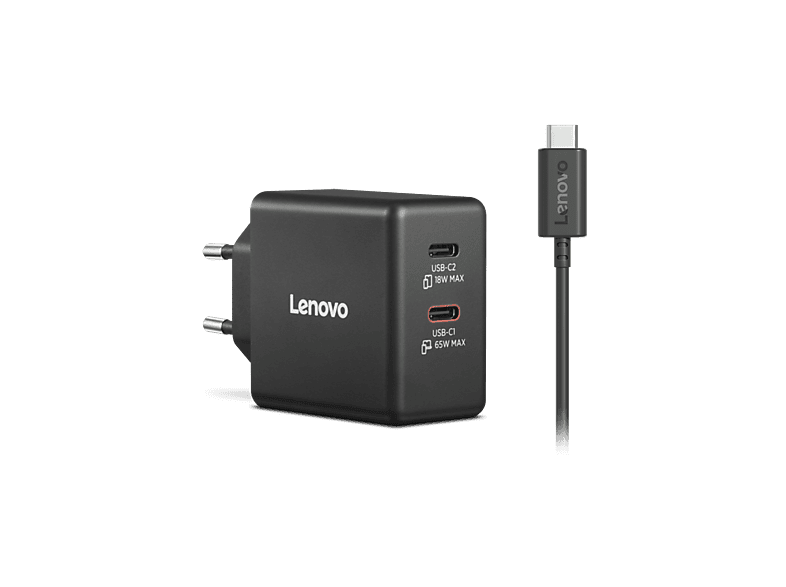 Cargador para portátil - Lenovo Dual USB-C 65W GaN, Universal Portátil, Smartphone, Tablet