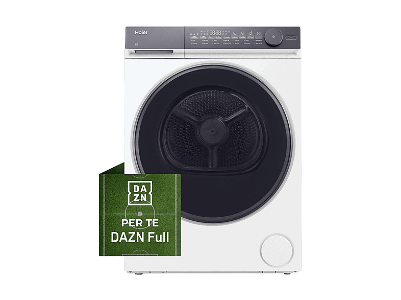 Asciugatrice HAIER HD90-C367U1-IT, a pompa di calore, 9 Kg, profondità 64,3 cm, Programma I-Refresh, Classe C, Abbonamento DAZN Full 6 mesi incluso