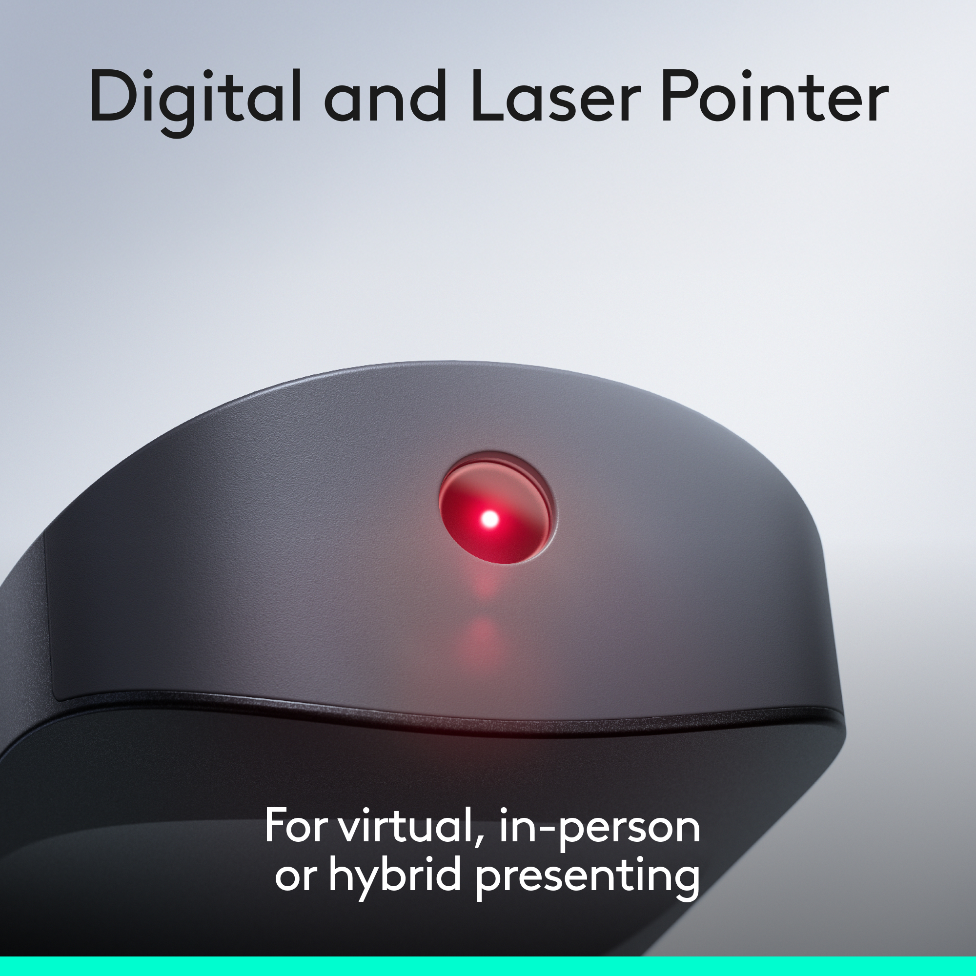 Ein schwarzer Presenter mit rotem Laserpunkt, für virtuelle und persönliche Präsentationen.