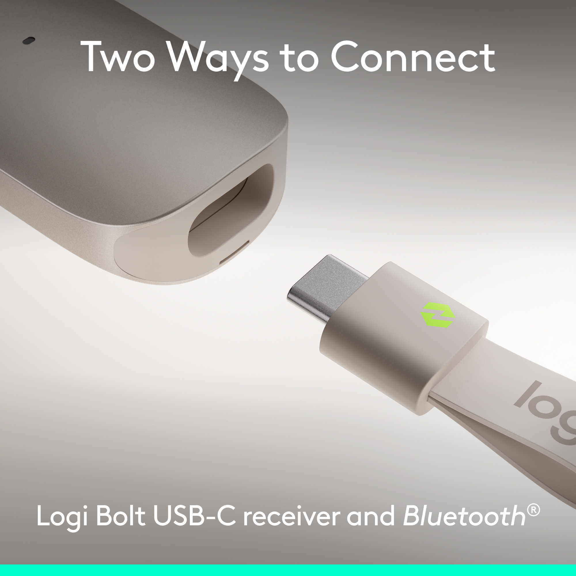 Logi Bolt USB-C Empfänger und Bluetooth®-Verbindung.