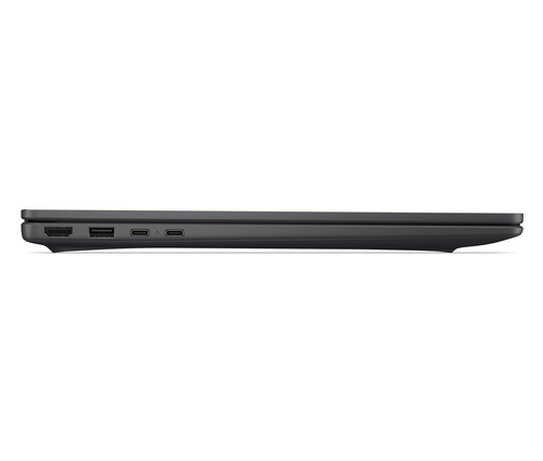 Vista lateral de portátil negro con puertos: HDMI, USB-A, 2x USB-C.