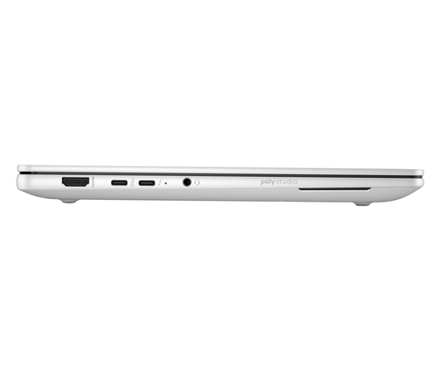 Un portátil plateado con puertos HDMI, USB-C y jack de auriculares.