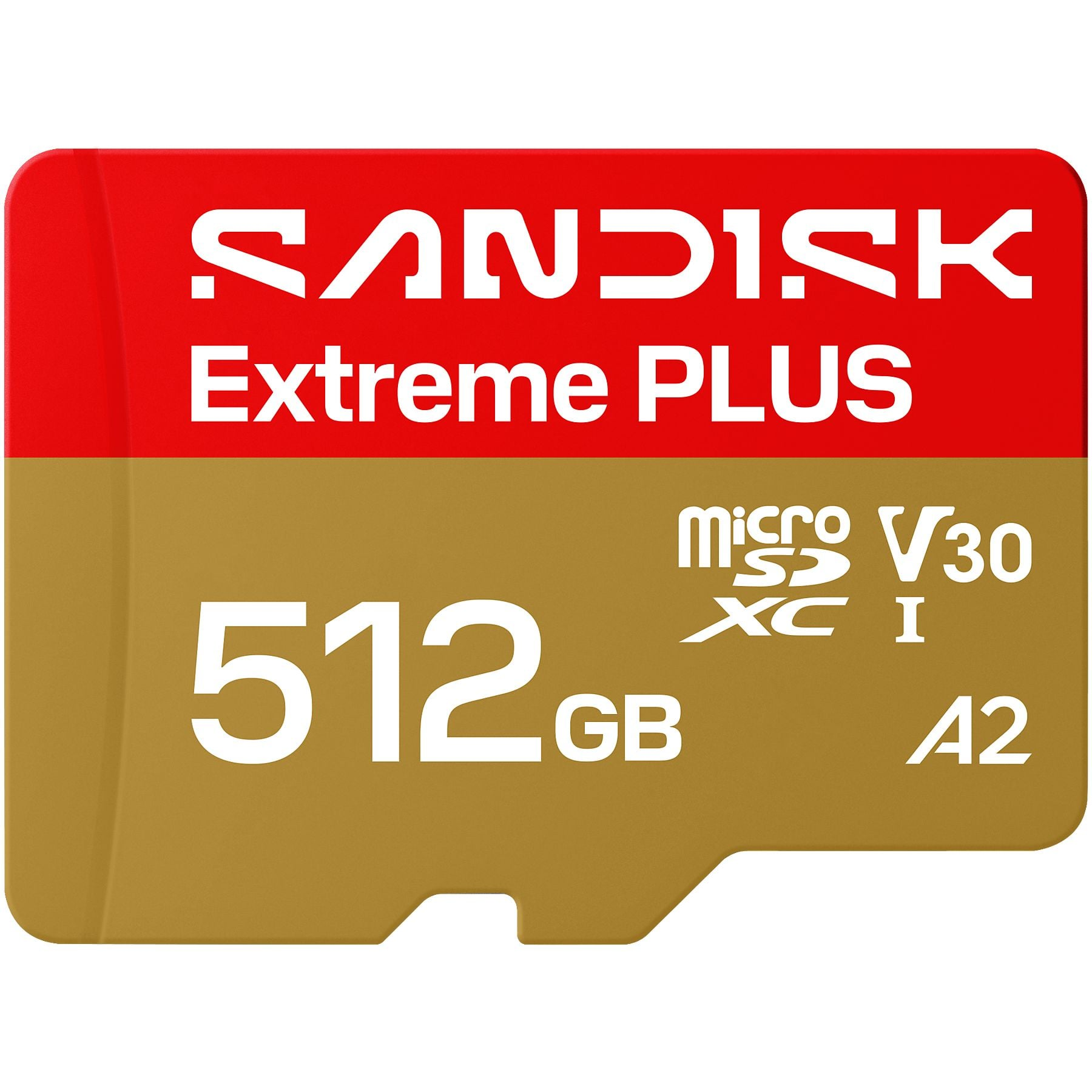 Tarjeta SanDisk Extreme PLUS 512GB Micro SDXC I A2. Roja y dorada.