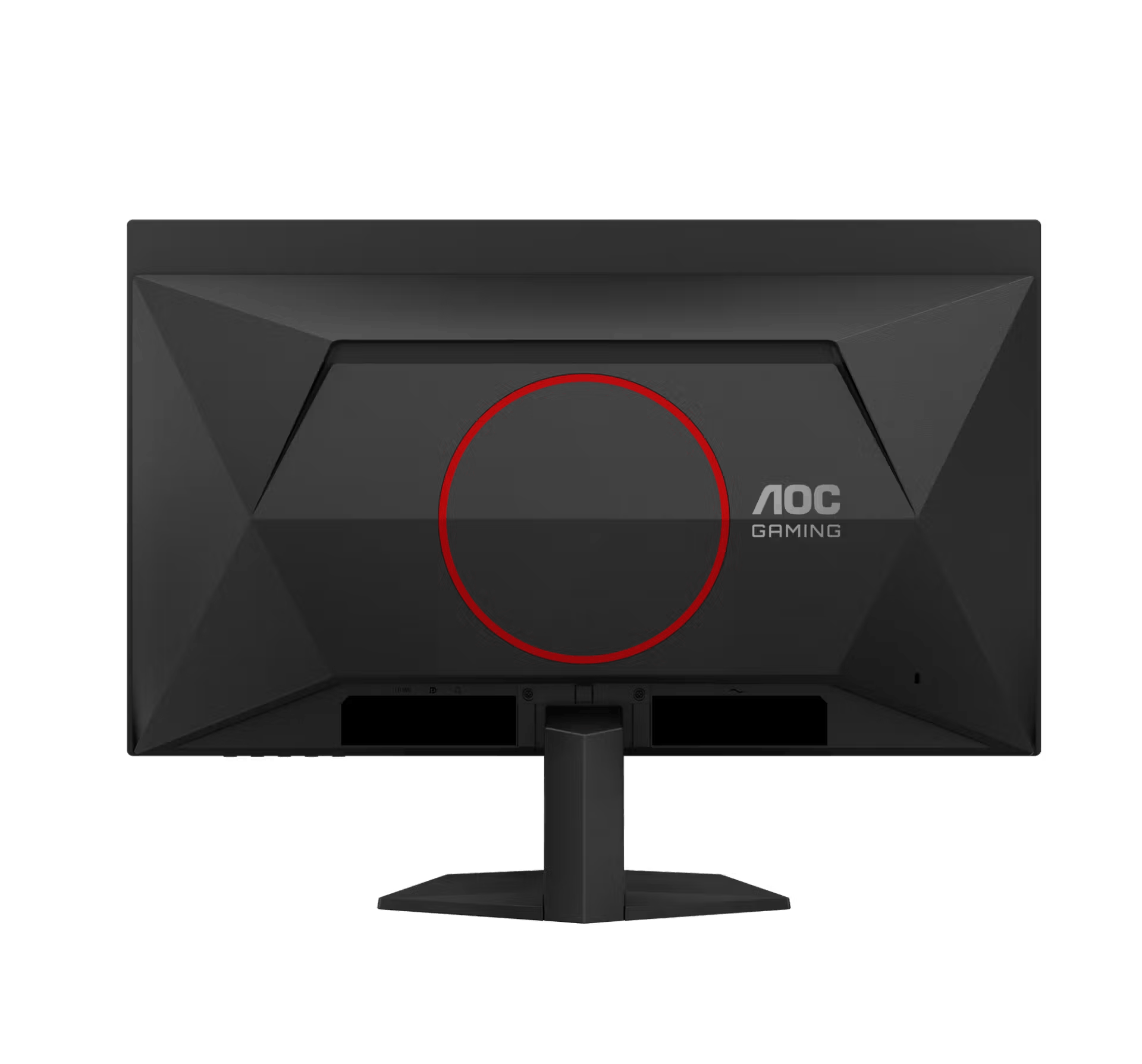 Parte trasera de un monitor AOC Gaming negro con círculo rojo.