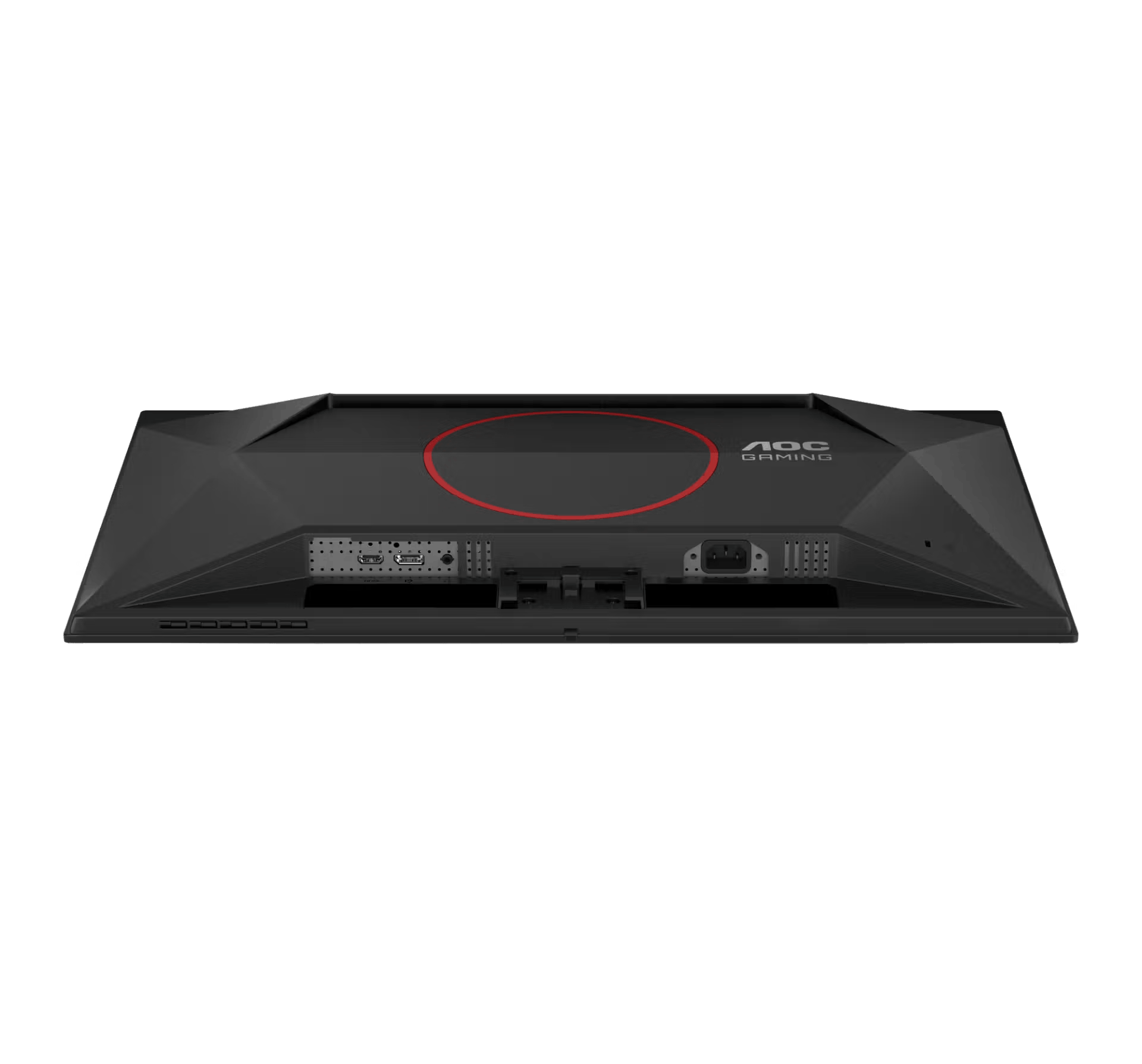 Reverso de un monitor AOC Gaming negro con puertos y logo.