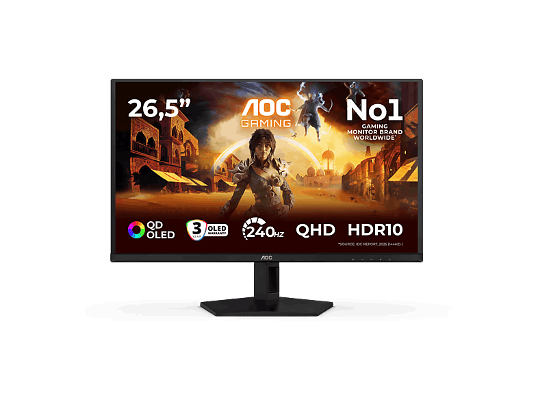 Monitor gaming - AOC Q27G41ZDF, 26.5" QHD, 240 Hz, 0.03 ms, QD-OLED, Adaptive Sync, HDR10, Negro