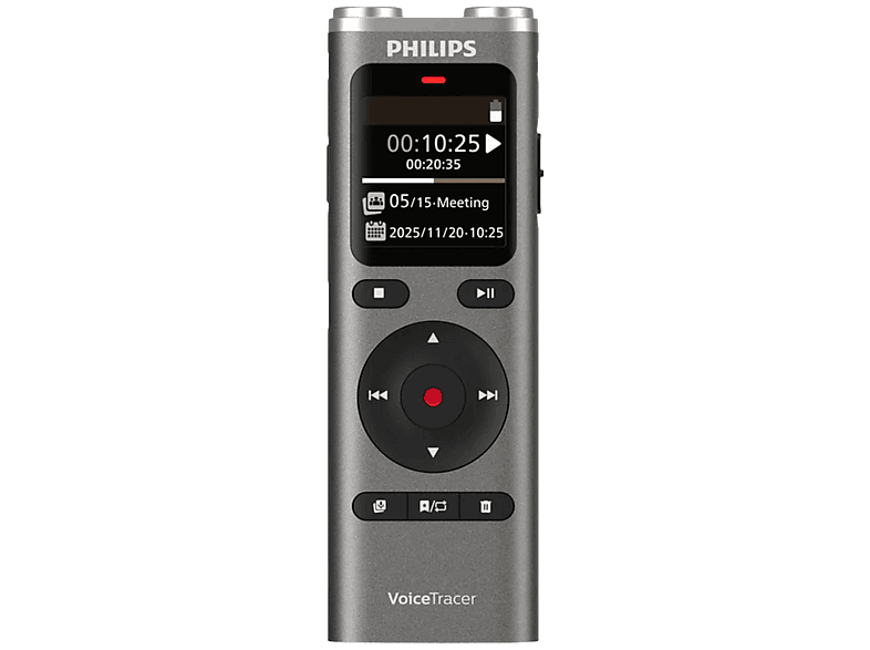 Grabadora de voz - Philips DVT2075, 8 GB, Hasta 35 horas Grabación, MP3 y PCM, 2 Micrófonos, Antracita