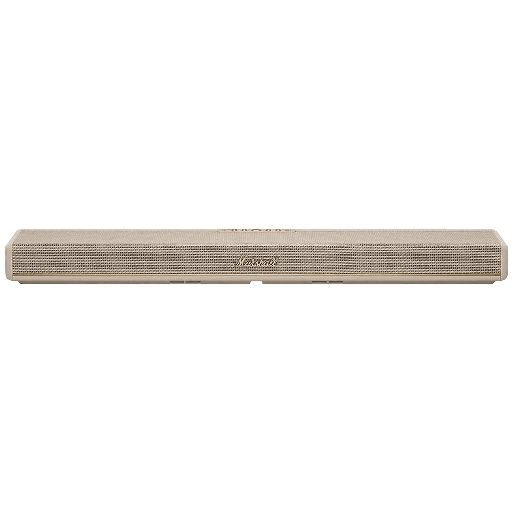 Un altavoz Marshall beige con logo y rejilla visibles.