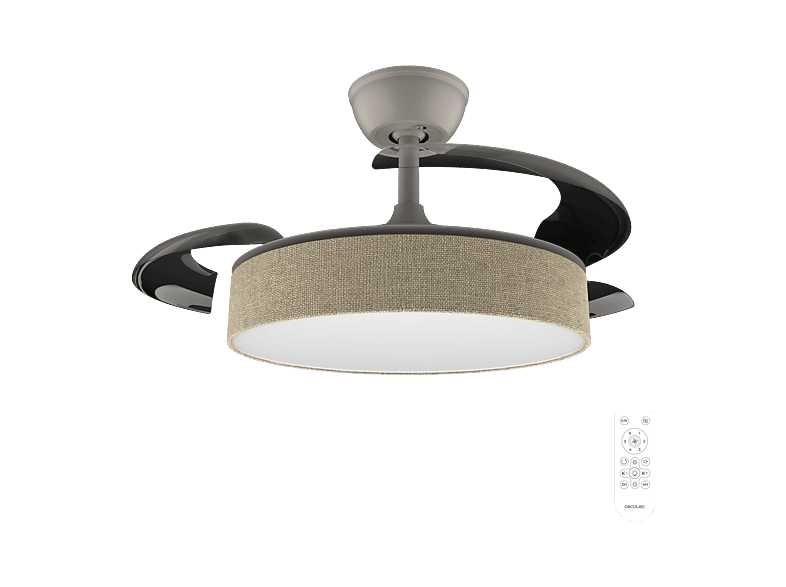 Ventilador de techo - Cecotec EnergySilence Aero 3666 Invisible Textile, 36'', Motor DC 30 W, Aspas retráctiles, Luz LED, Mando, 6 velocidades, Textil