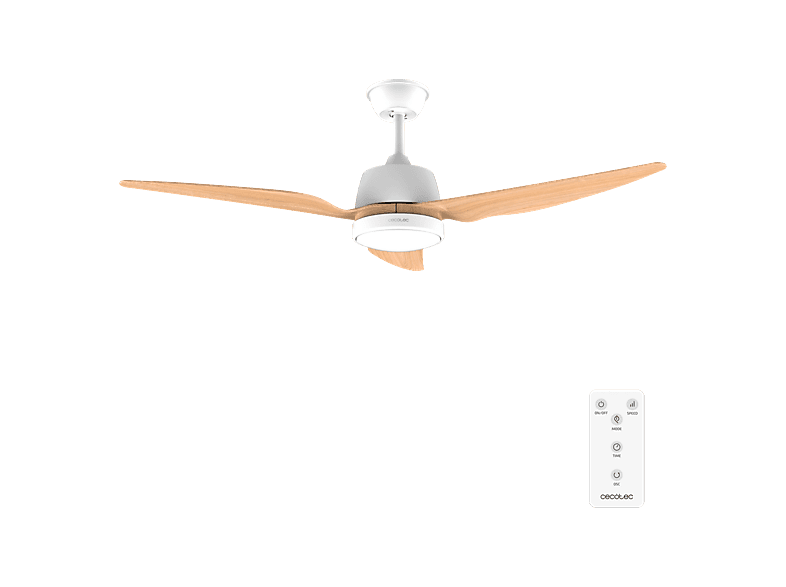 Ventilador de techo - Cecotec EnergySilence Aero 5250 LightWood, 48'', 62 W, Con luz LED, Mando a distancia, Temporizador, 3 velocidades, Marrón