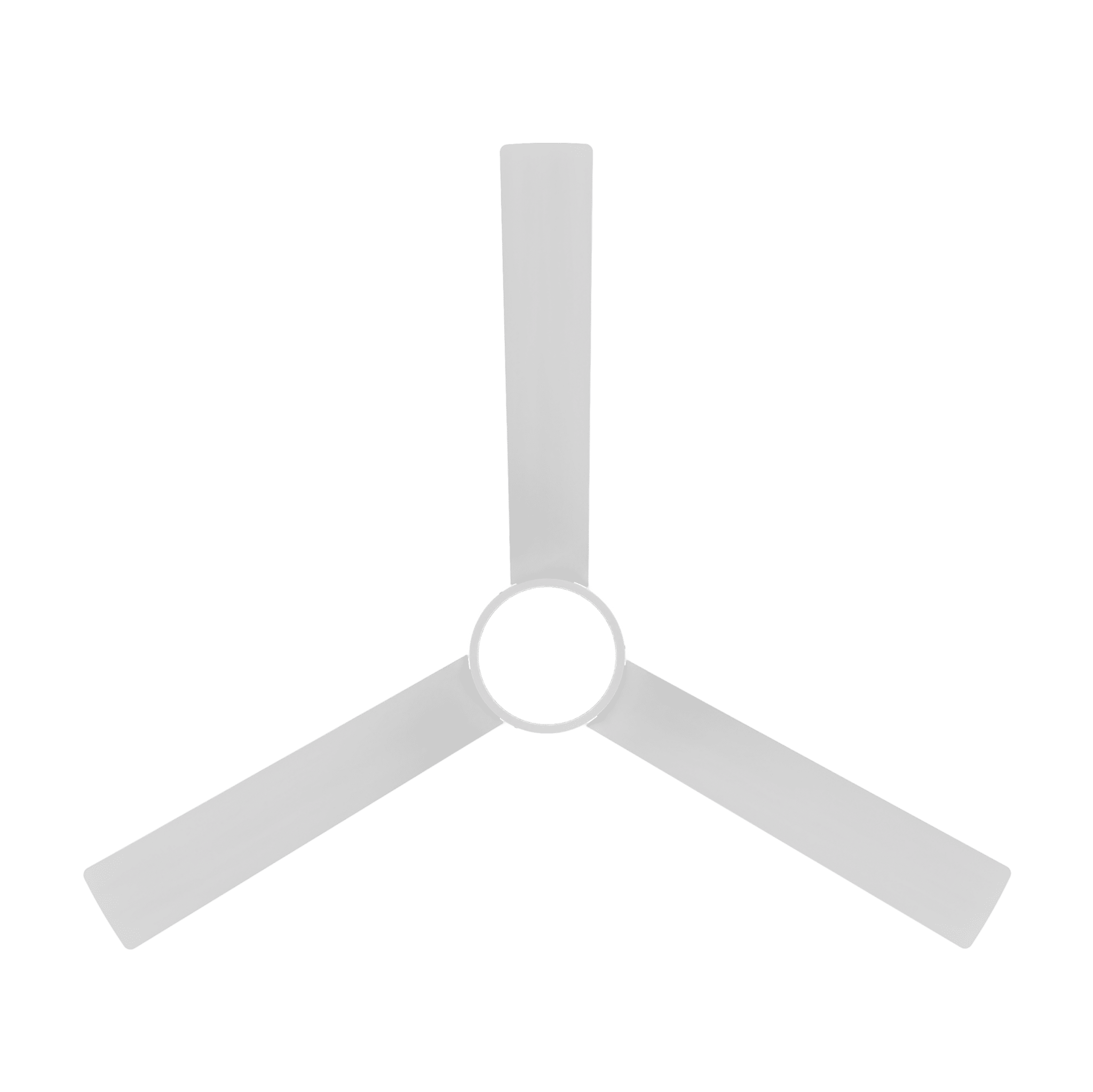 Un ventilador de techo blanco con tres aspas sobre fondo verde.