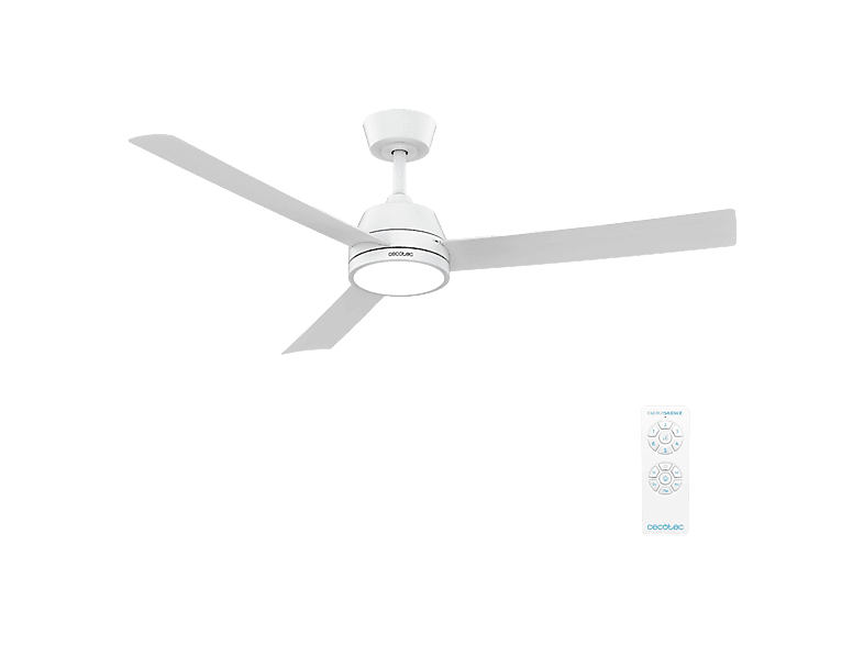 Ventilador de techo - Cecotec EnergySilence Aero 452 QuickSnap White, 3 aspas, Luz LED, 6 velocidades, Mando, Temporizador, Verano/invierno, Blanco
