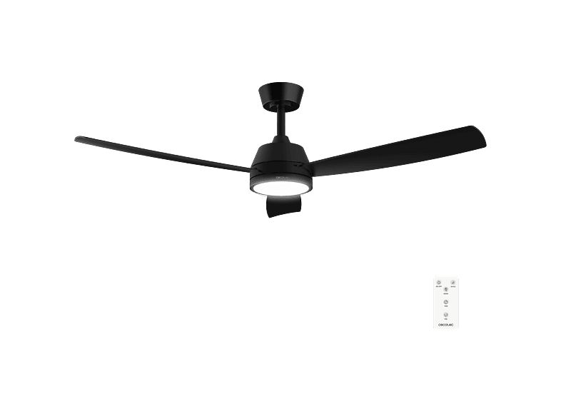 Ventilador de techo - Cecotec EnergySilence Aero 452 QuickSnap Black, 3 aspas, Luz LED, niveles, 30W, 6 velocidades, Mando, Temporizador, Negro